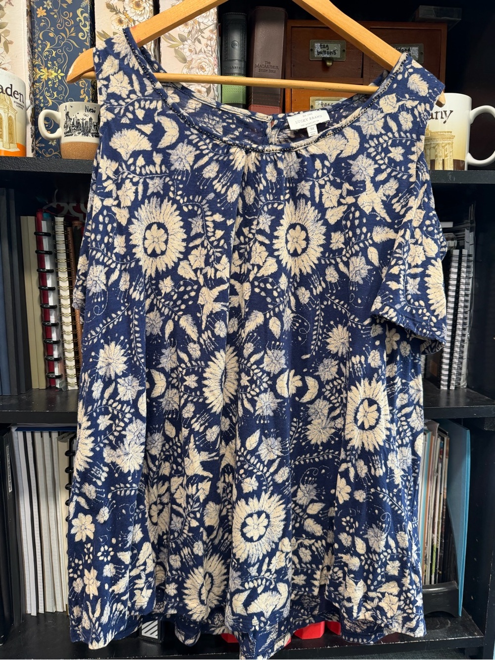 Lucky Brand Navy Blue Floral Short Sleeve Tee